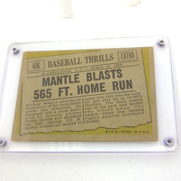 1961 Topps #406 Mickey Mantle Blasts 565 FT Home Run NY Yankees Hall of Fame - Picture 7 of 7